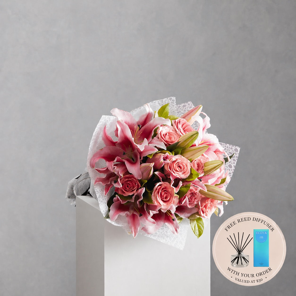 Pink Roses & Lilies + Free Gift