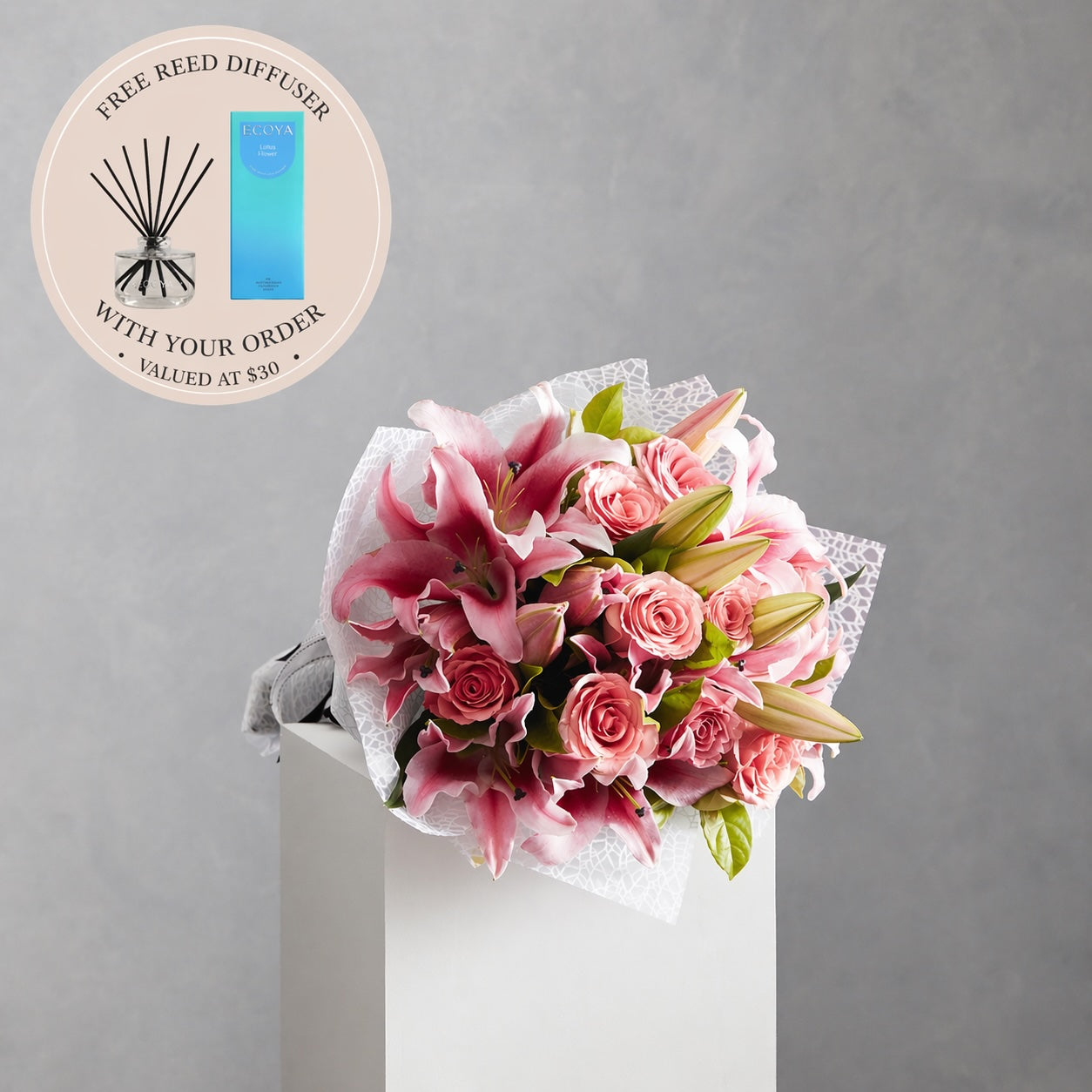 Pink Roses & Lilies + Free Gift
